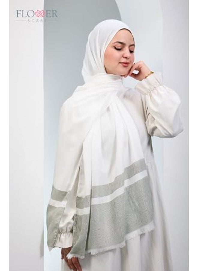 FLOWER Signature Timeless Luxury Ultra Soft Breathable Premium Pure Cotton Veil With Elegant Silky Smooth Finish – Lightweight & Comfortable – Off-White & Olive 80x200cm - Image 2